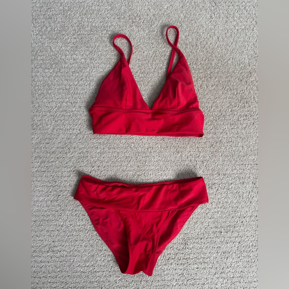 aerie Red Triangle Bralette Bikini Set